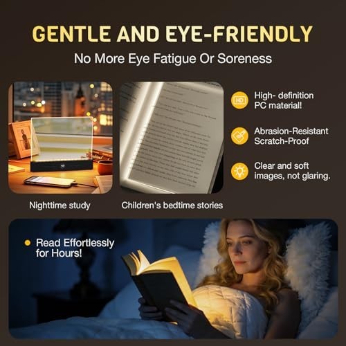 Rechargeable LED Book Light - Dimmable Flat Reading Lamp with Timer & 3 Colors,