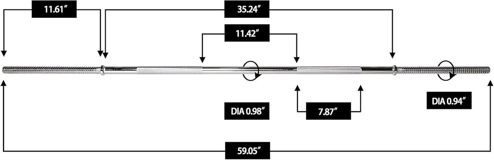 Threaded Chrome Barbell with Lock Collars, 60-Inch, 1-Inch Diameter