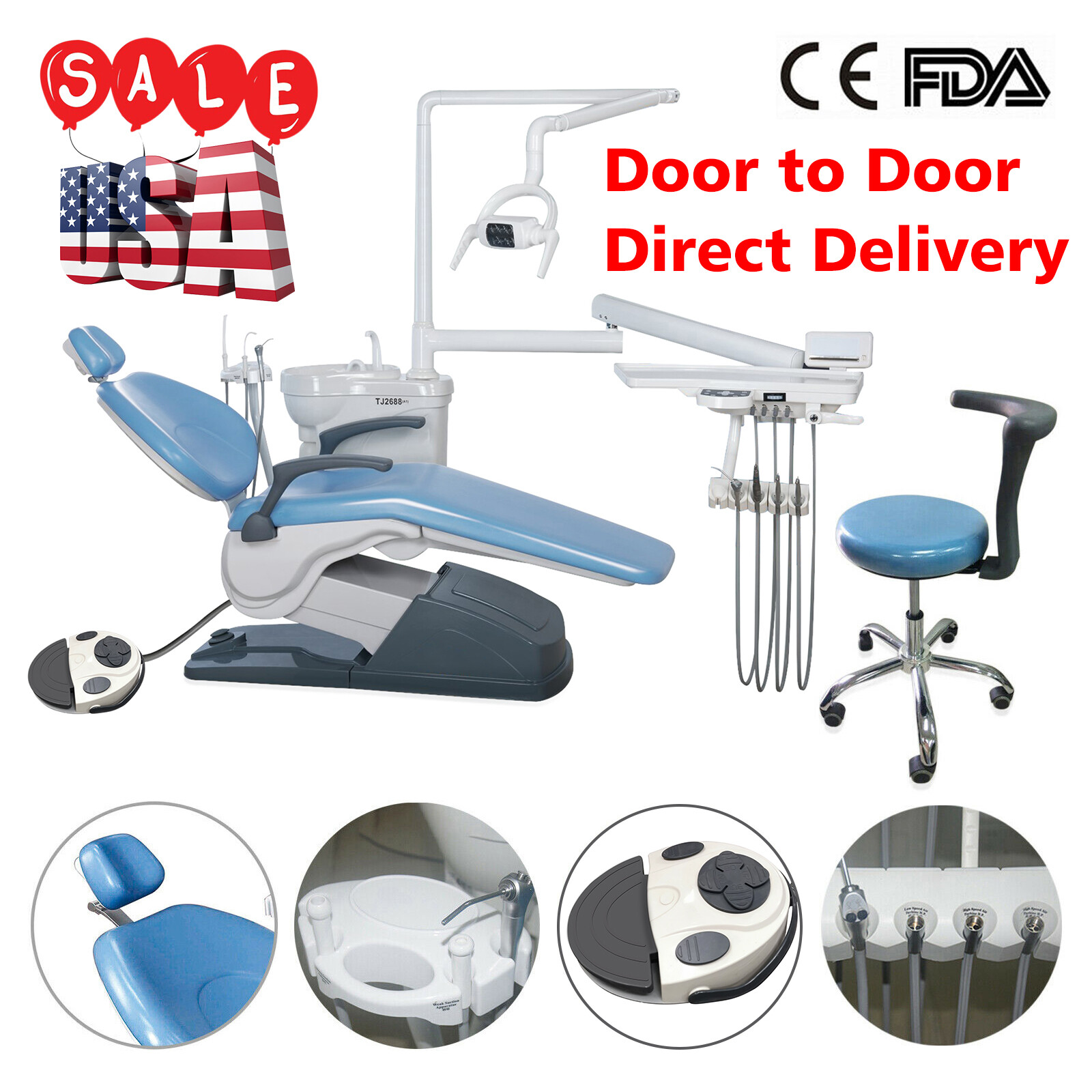 Dental Unit Chair Computer Controlled Motor Hard Leather +LED Oral Lamp +Stool