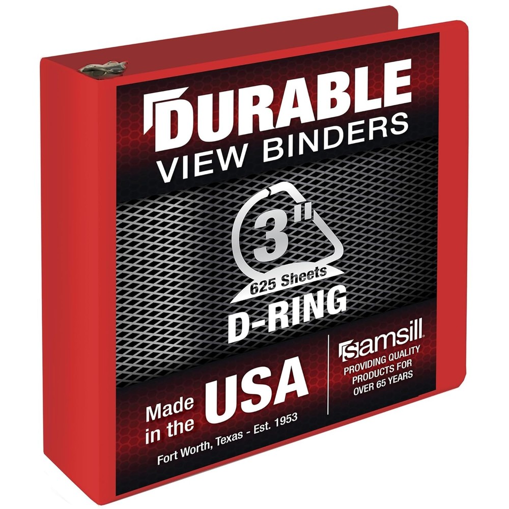 Durable 3 Inch Binder D Ring Binder Customizable Clear View Cover Ruby Red Holds