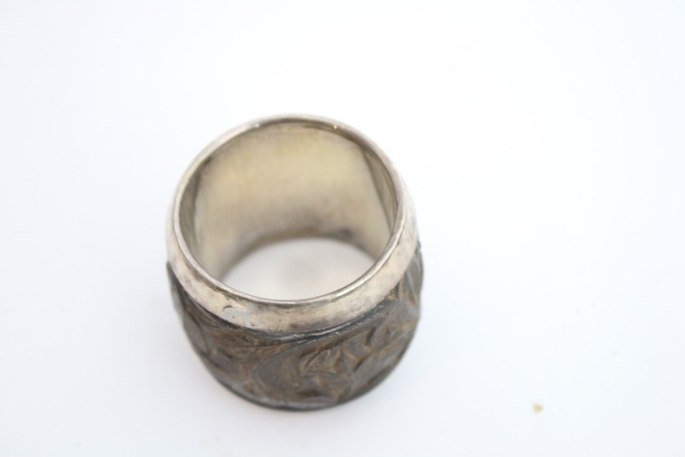 Antique Carved Treen and solid silver napkin ring