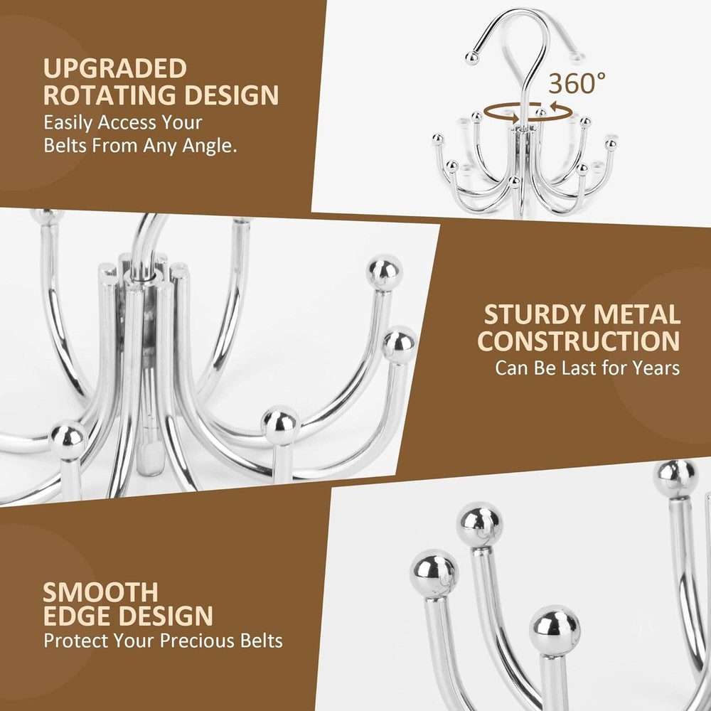 Durable Closet Belt Organizer - 8 Hook Design for Easy Access and Visibility