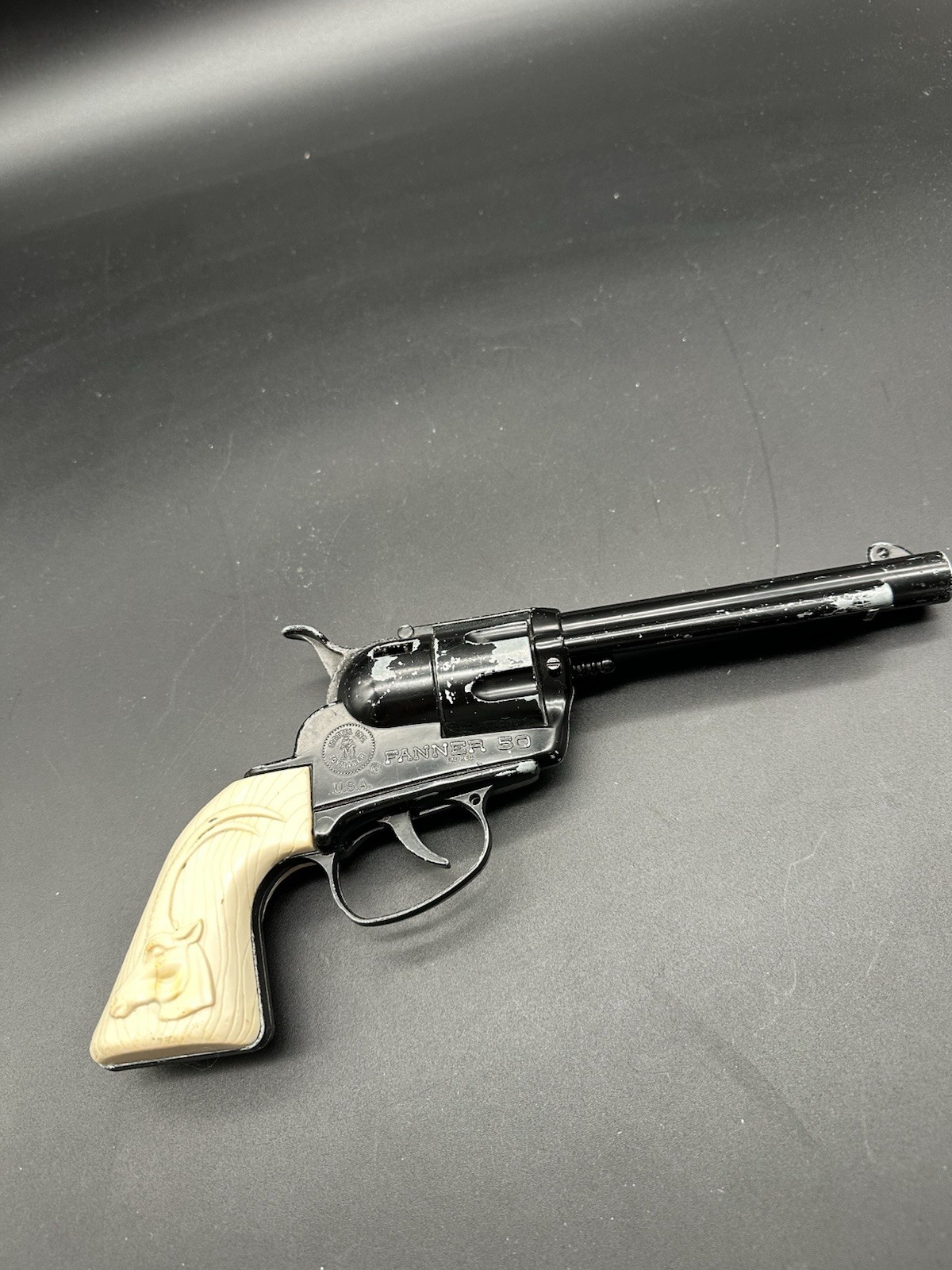 Vintage Mattel USA Fanner 50 Plastic Toy Cap Gun NEEDS REPAIR Pretend Play TOY