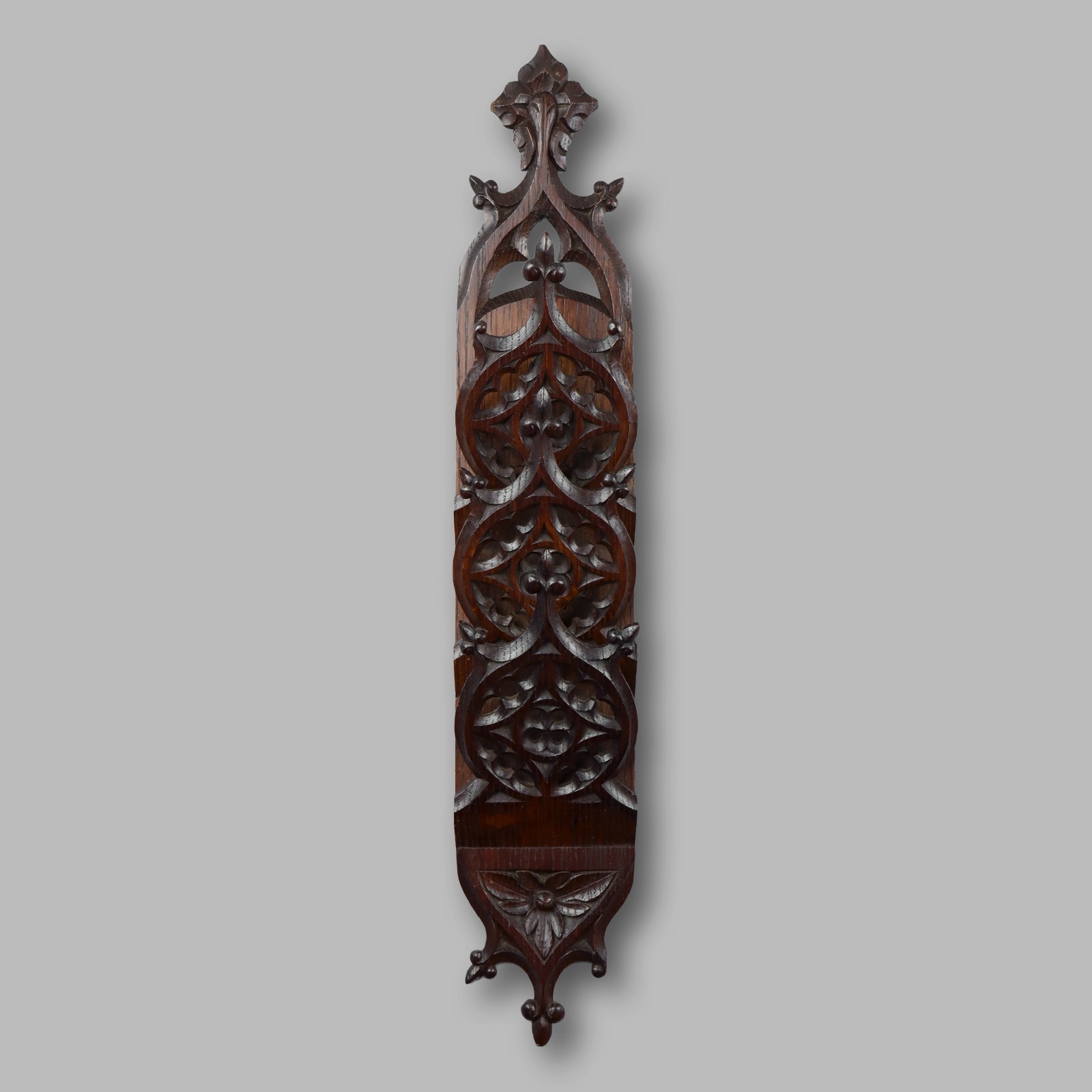 Antique 19th Century Ecclesiastical Gothic Carved Wood Letter Rack Holder