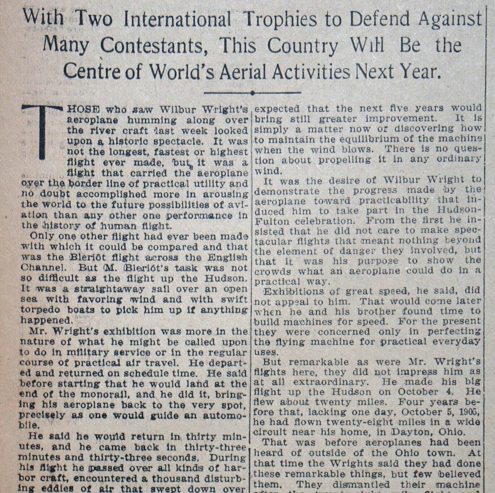 1909 Newspaper Page - Wilbur Wright, Practical Flying Machines For Every Day Use