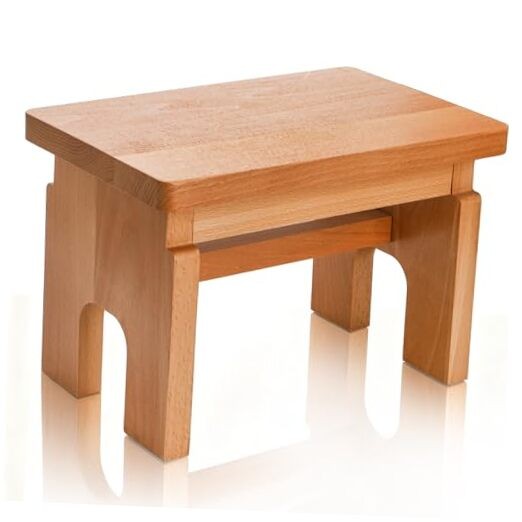 Wood Step Stool, 7.5 Inch Solid Bedside Foot Stool with Non-Slip Mat, Small