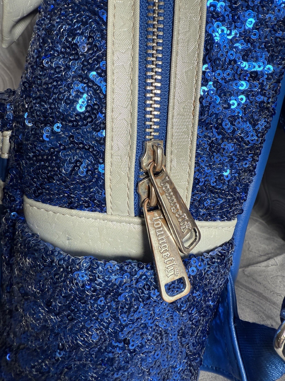 Disney Parks Loungefly Mini Blue Sequin Make A Wish Silver Stars ✨ Read✨