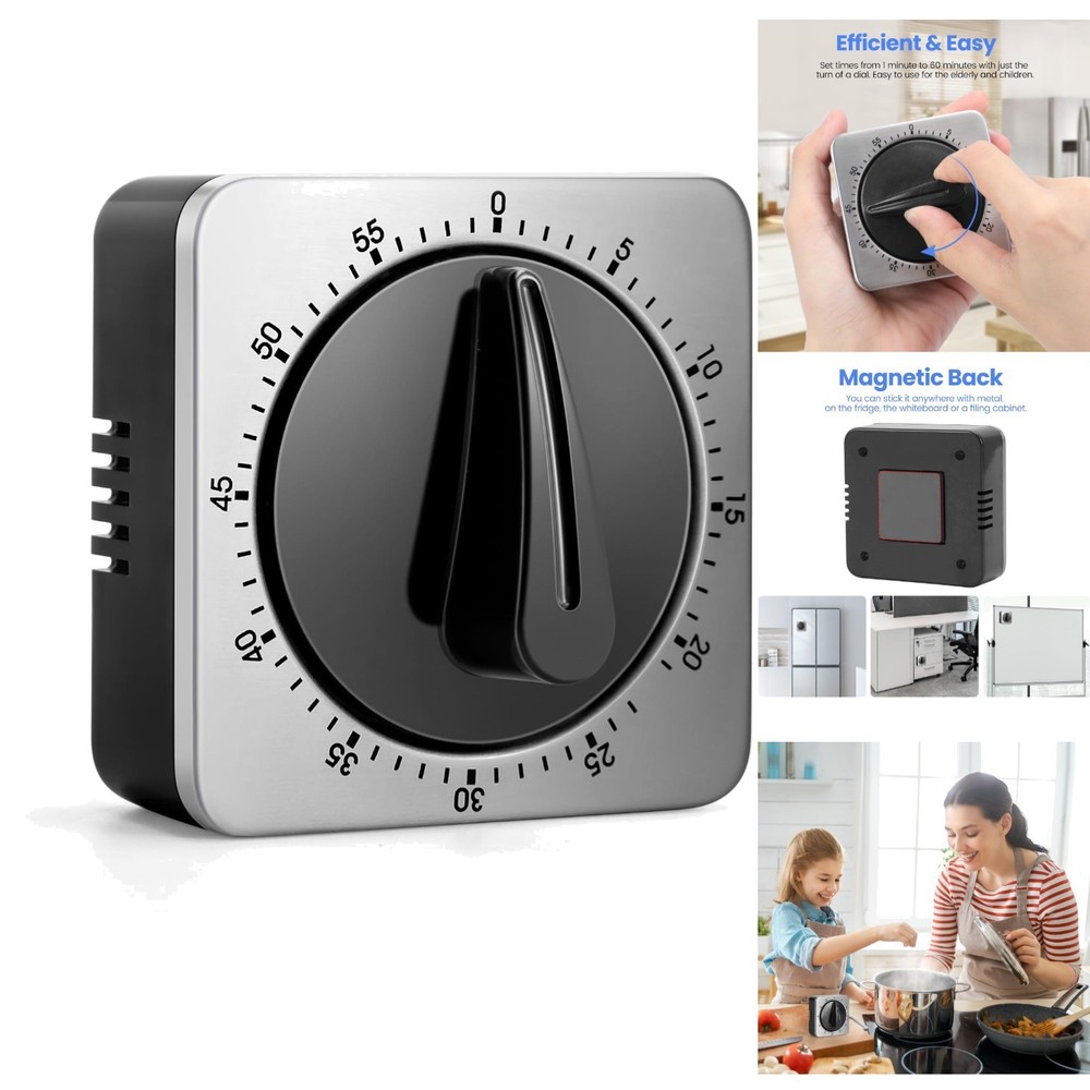 Mechanical Kitchen Timer Magnetic Stainless Steel Visual Countdown Cooking Alarm