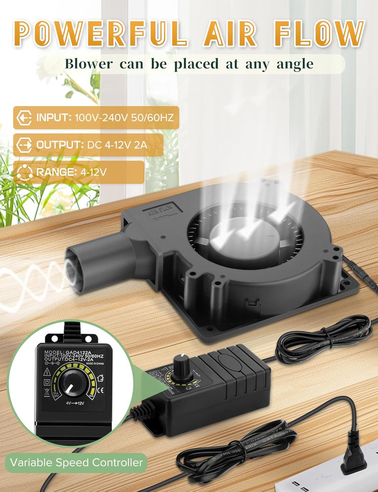 120Mm BBQ 12V Blower Fan with 110V-240V AC Plug Variable Speed Controller, Squir