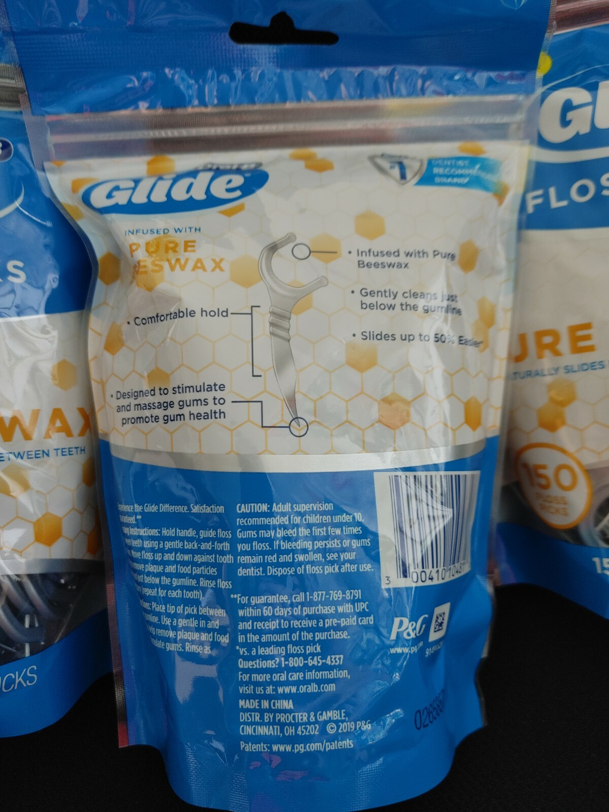 (3) Bags Oral-B Glide Infused With Pure Gentle Beeswax 150 Mint Floss Picks