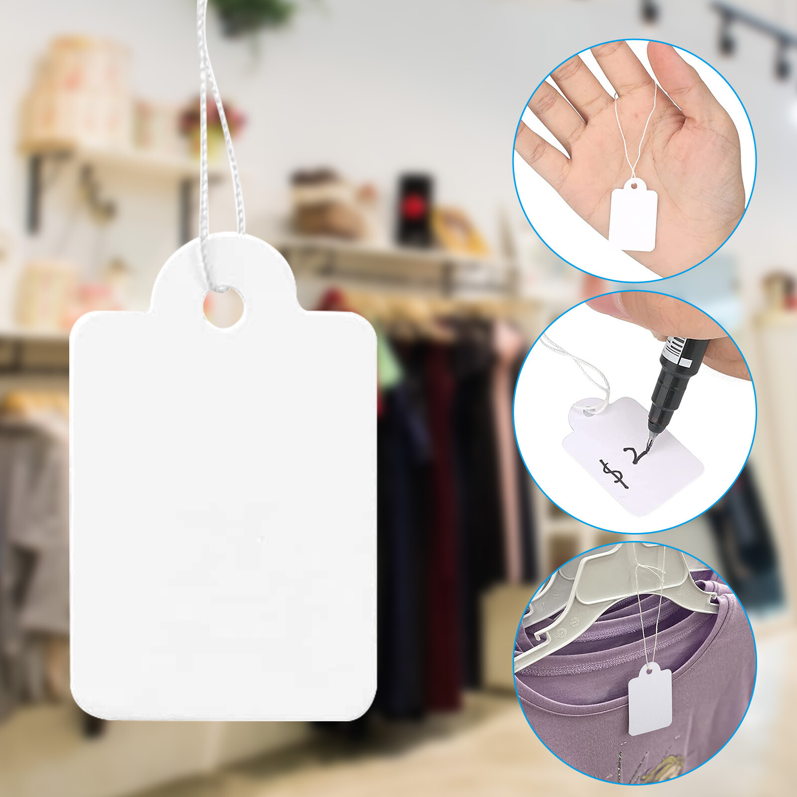 Garage Sale Price Tags Size #5 Blank White Merchandise Hang String Strung New