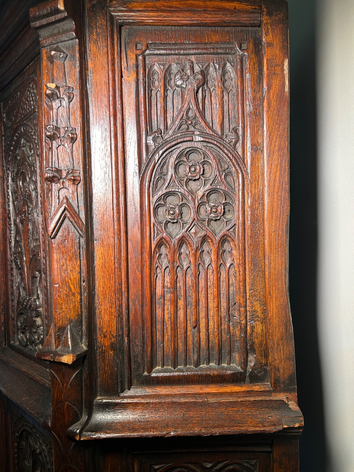 19th Century oak gothic revival cabinet
