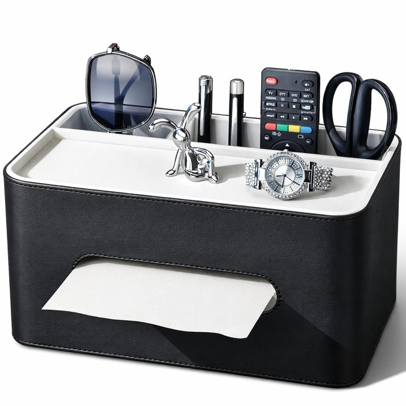 Kingfom Pu Leather Tissue Cover Rectangular Storage Organizer Tray