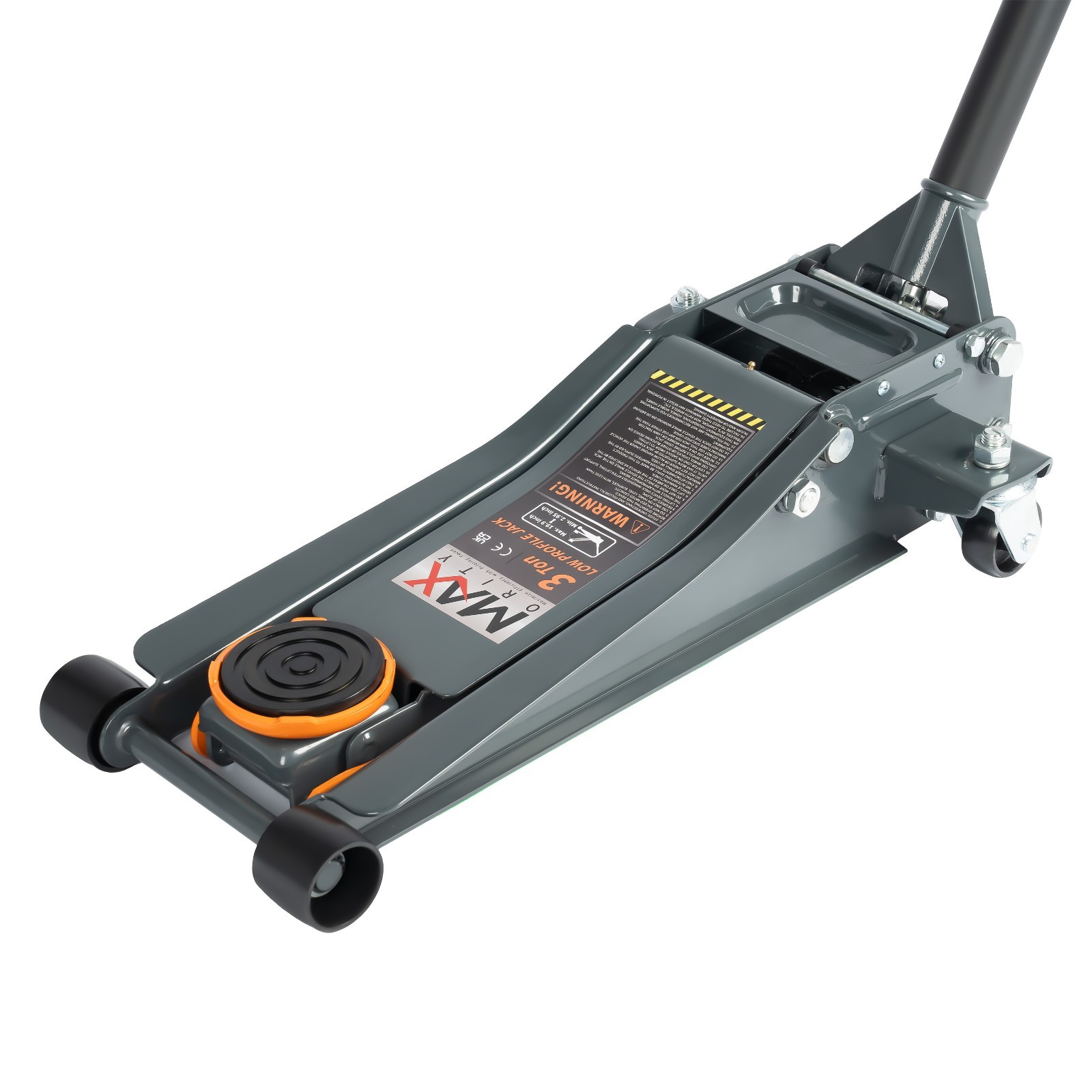 3 Ton Floor Jack Low Profile Rapid Dual Pistons Pump 2.9'' To 19.9'', Orange