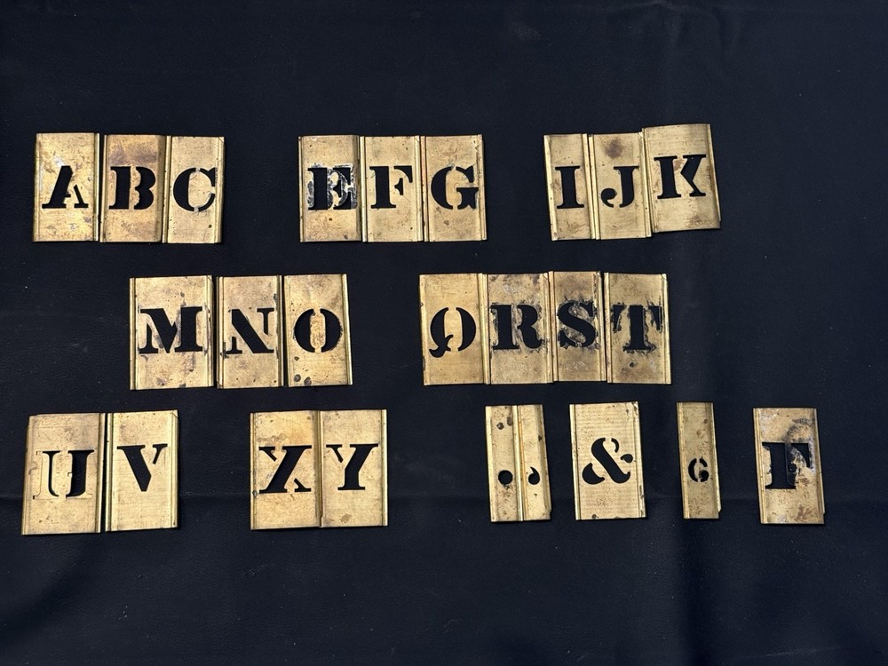 Vintage Reese’s Interlocking 1” Brass Stencil Letters Partial Set w/ Box