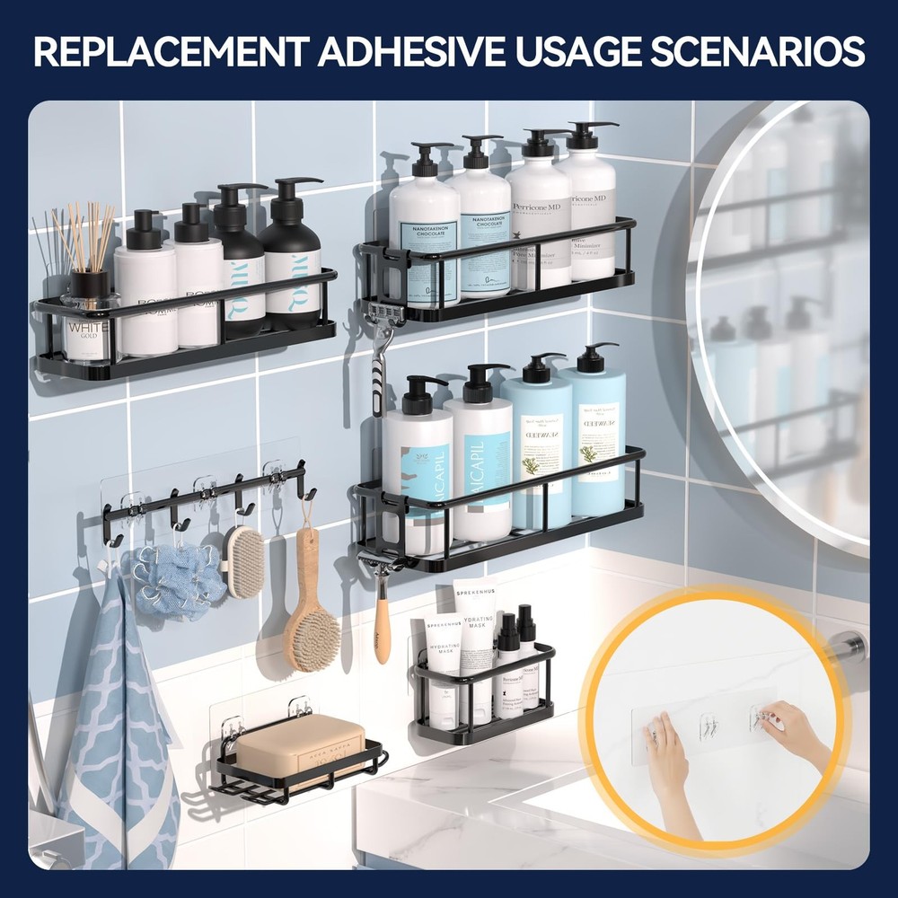 2-Pack Shower Caddy Adhesive Replacement - Transparent Shower Adhesive Strips...