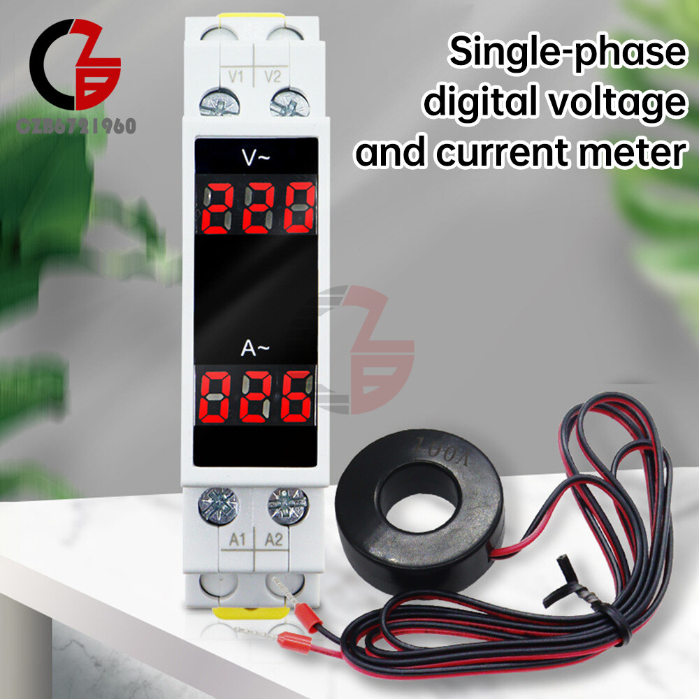 AC80-500V 1-100A DIN Rail Single-Phase Digital Display AC Voltage Current Meter