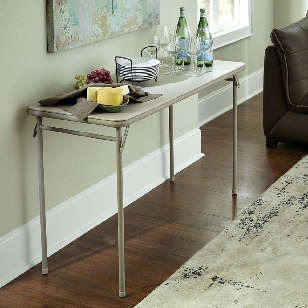 Folding Table Rectangular Vinyl Upholstered Steel Frame Lightweight Parties New