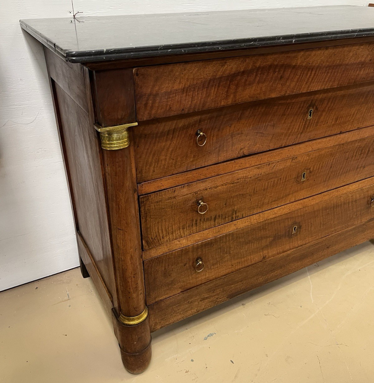 ANTIQUE FRENCH EMPIRE MARBLE-TOP WALNUT COMMODE CHEST OF DRAWERS 50.5” x 23”