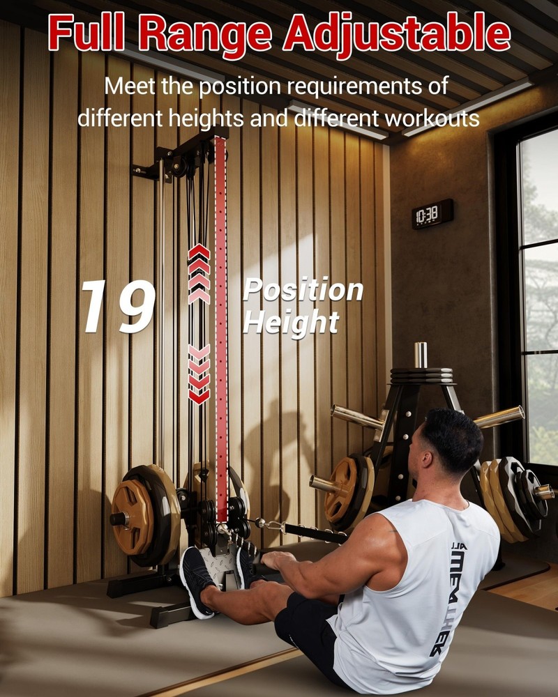 Wall Mount Cable Machine Adjustable Pulley System with Footplate 18 Positions
