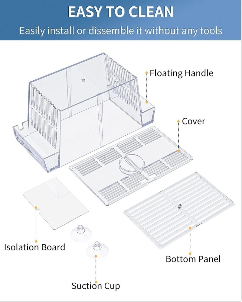 Space-Saving Acrylic Fish Breeding Box with Removable Separators & Suction Cups