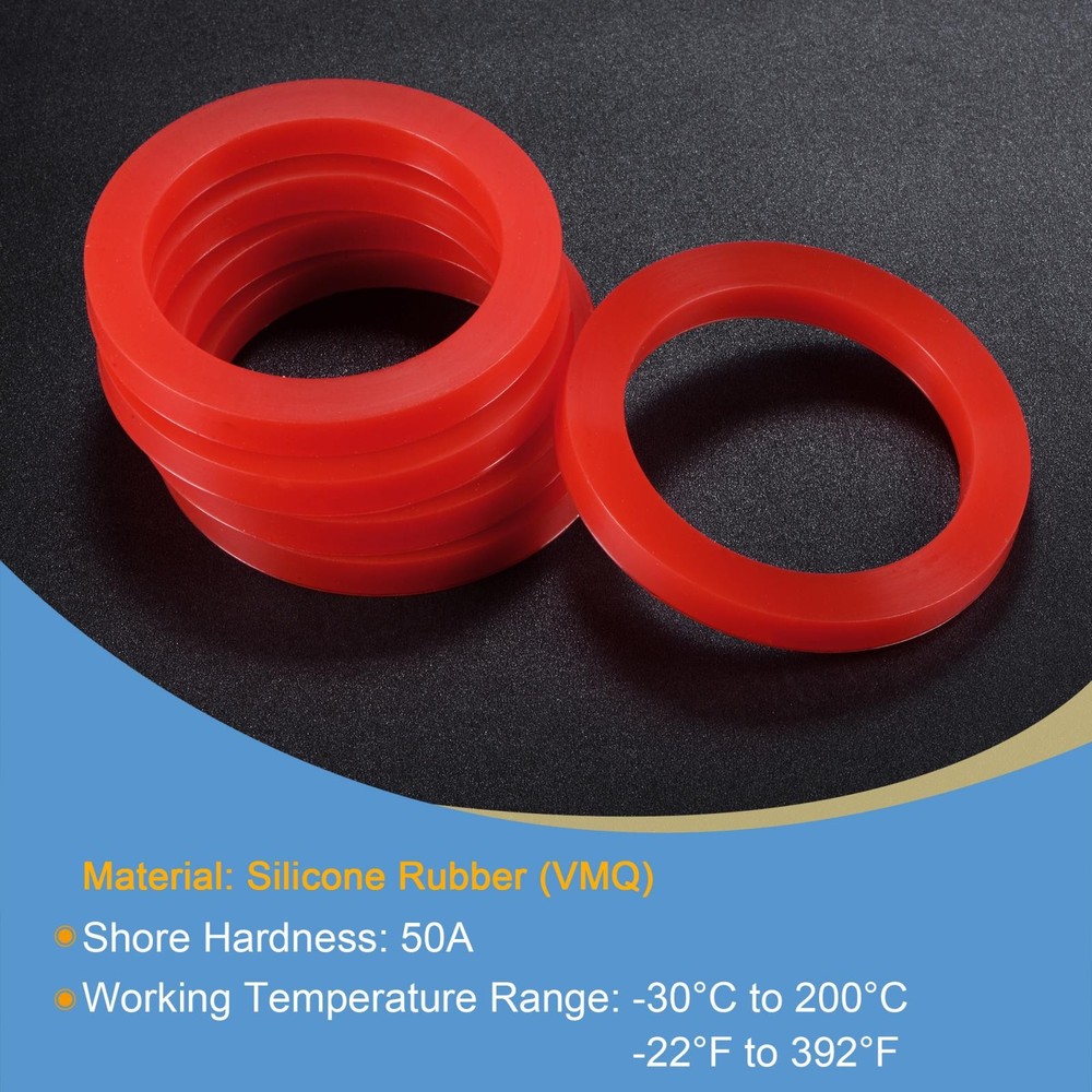 Silicone Flat Rubber Washer 2 Inch DN50 Red Gasket 10 Pack