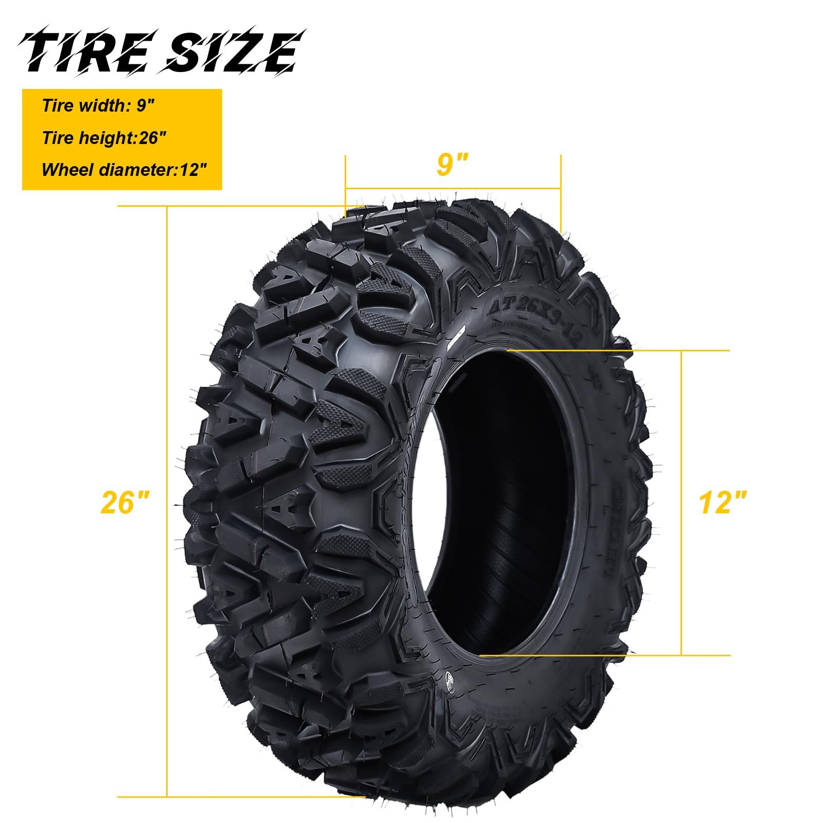 2 Pack 26x9-12 26x9x12 All Terrain ATV UTV Mud Tires 6 Ply Tubeless Trail Tires