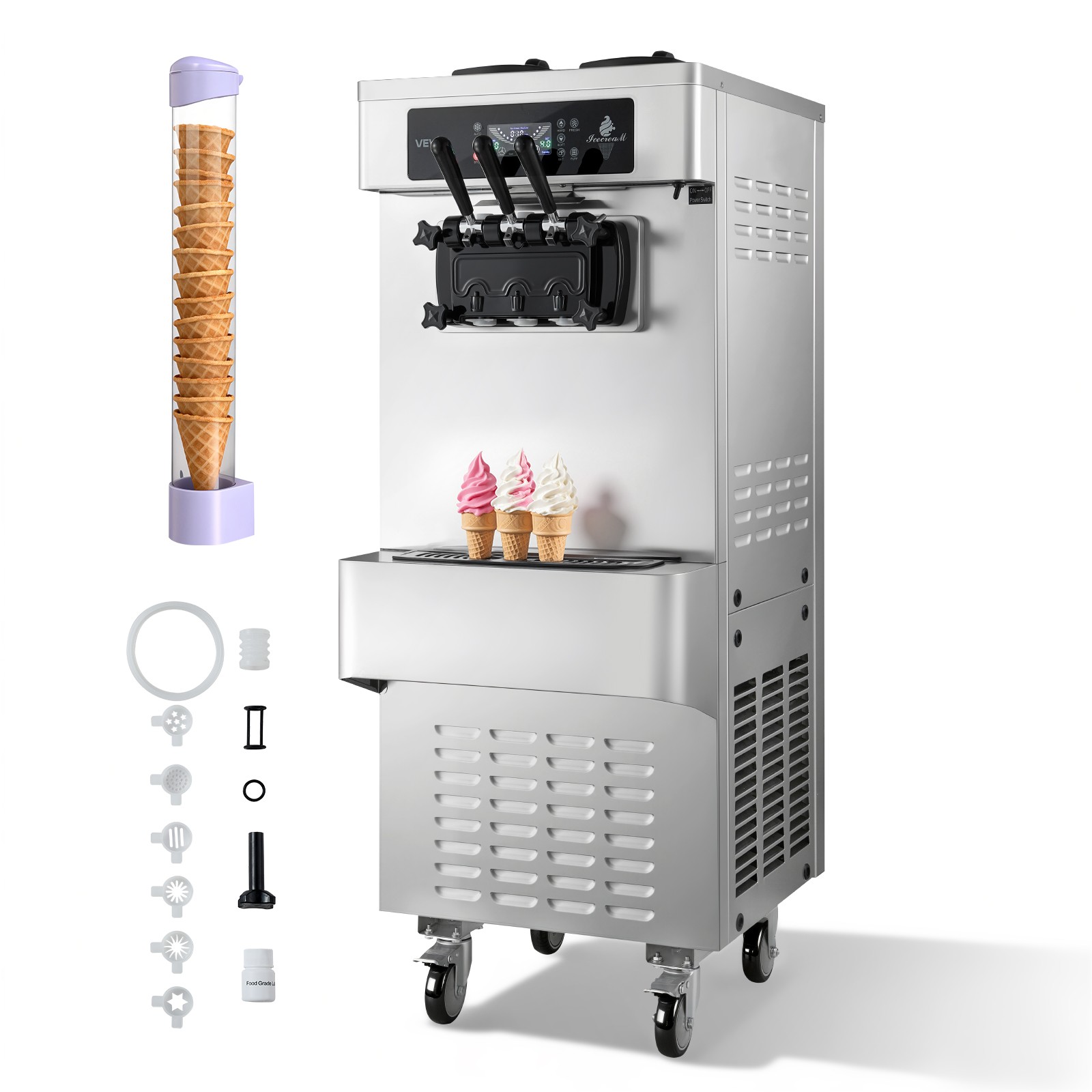 VEVOR Commercial Ice Cream Machine 2200W 3-Flavor Soft Serve Ice Cream Maker