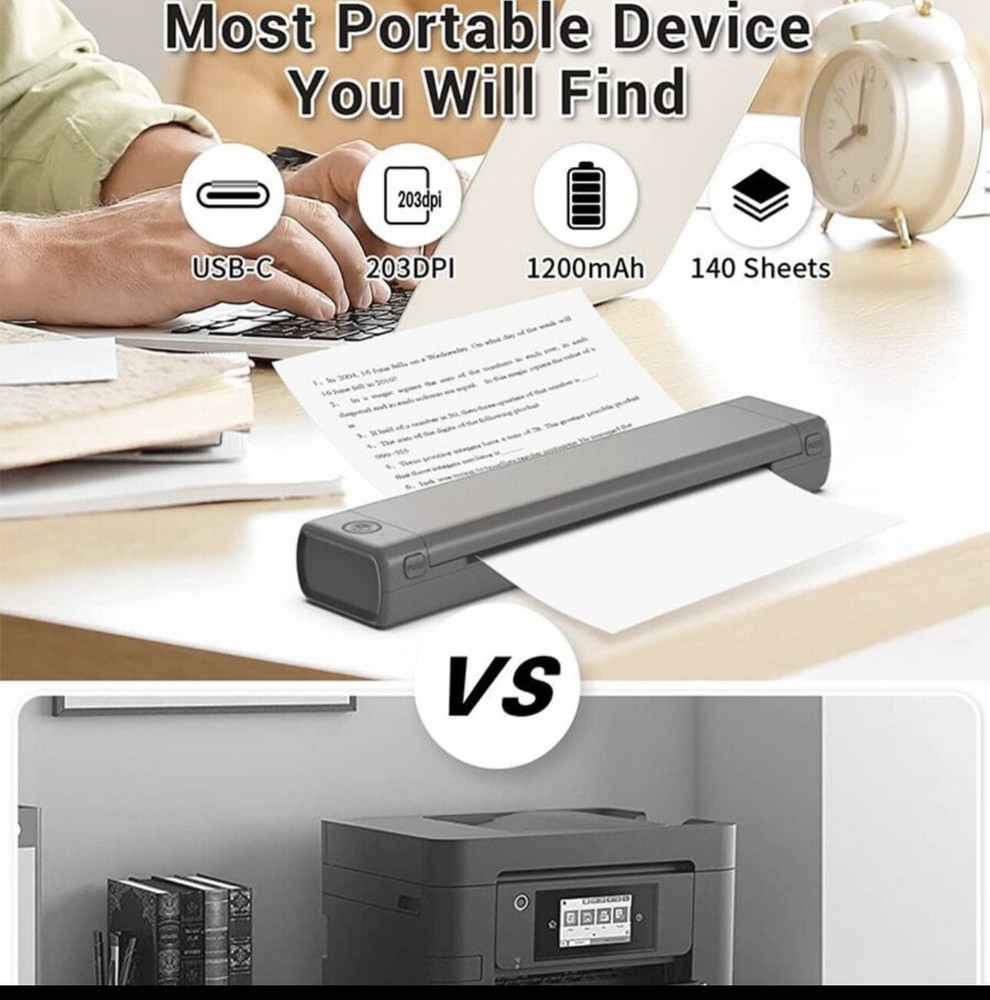 Phomemo M08F Portable Wireless Bluetooth A4 Thermal Printer Inkless -Gray