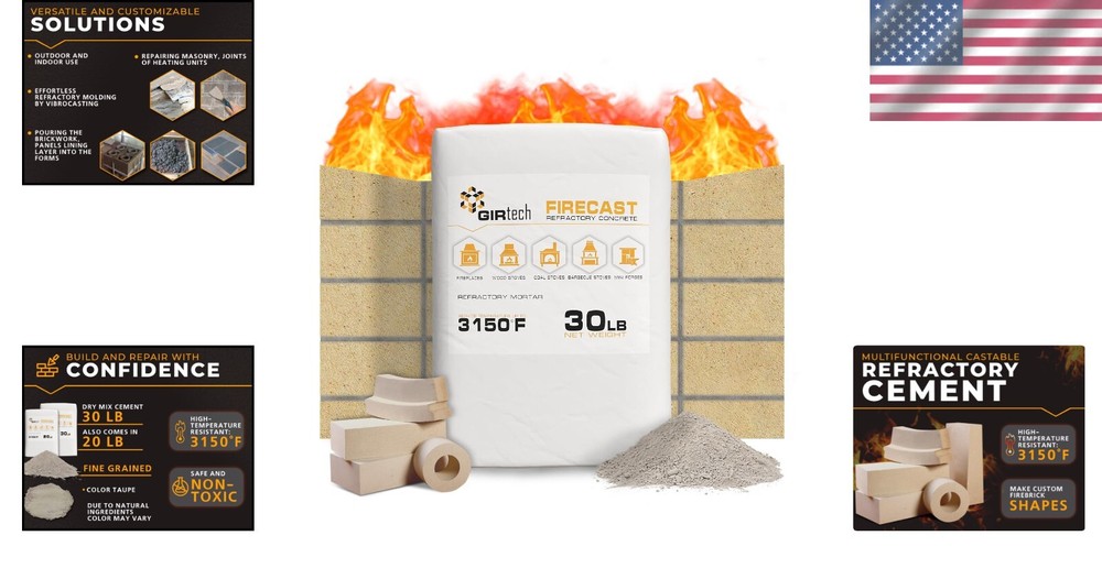 Versatile 30 lbs Refractory Cement Mix - Non-Toxic, High Heat Resistant Solution