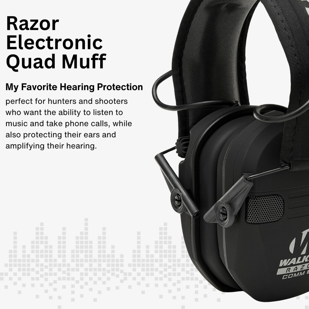 Walkers Razor Slim Electronic Bluetooth Quad Black Muff with Case Bundle