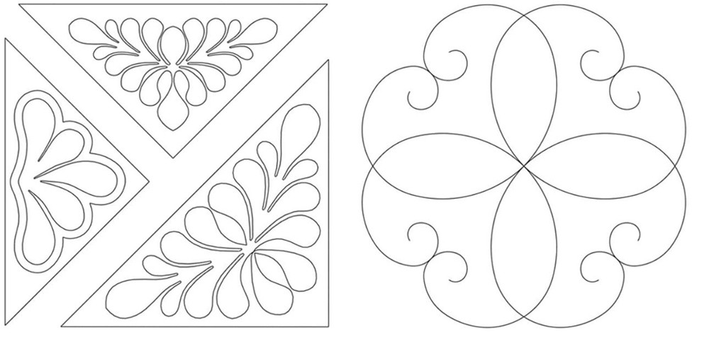2 Triangular Quilting Scroll Motif Quilt Stencils Feather Block Designs Template