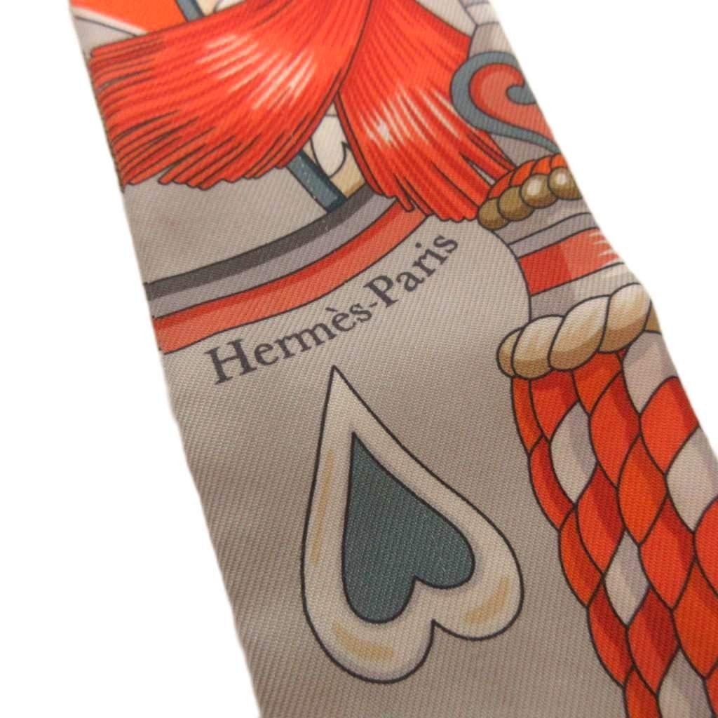 Hermès Twilly Arne de Coeur Orange Silk Scarf 84cm Used