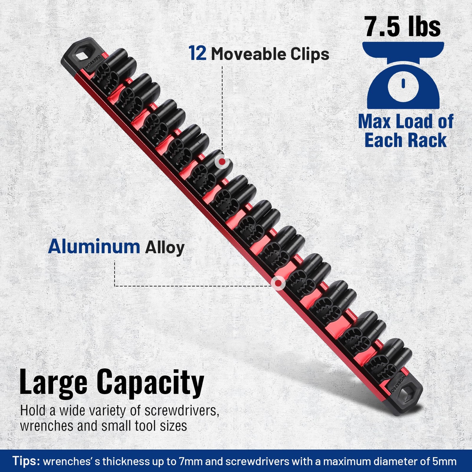 WORKPRO Magnetic Screwdriver Organizer and 13.46 x 4.02 x 2.24 inches, red
