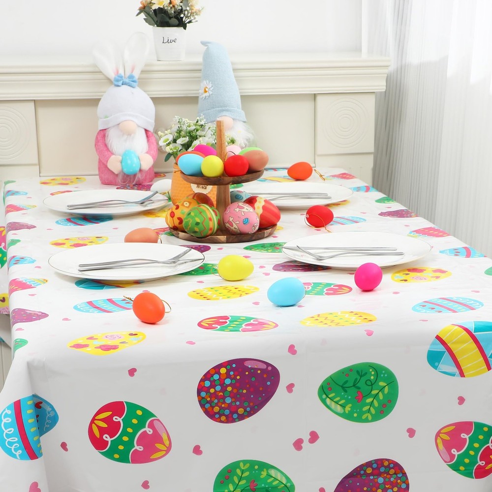 12 Pieces Easter Eggs Plastic Tablecloths Colorful Disposable Rectangle Easte...