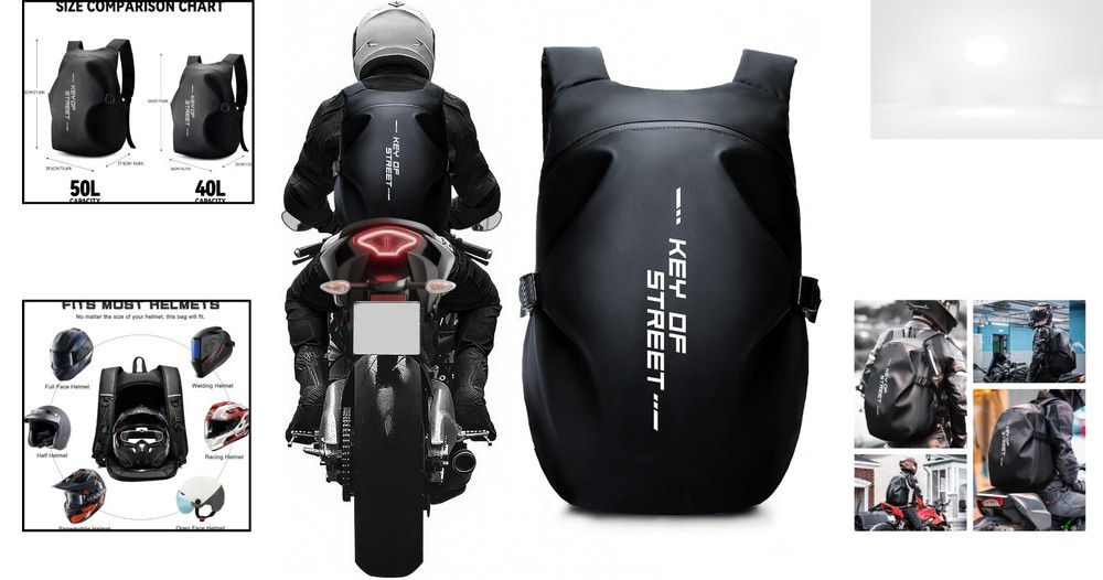 Motorcycle Backpack Black Small Waterproof Helmet Compartment Reflective For Men