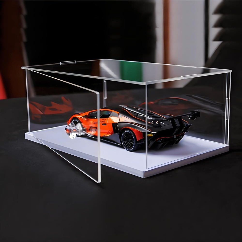 Sturdy Dustproof Acrylic Display Case - White Base, Easy Assembly, 14x14 Inch