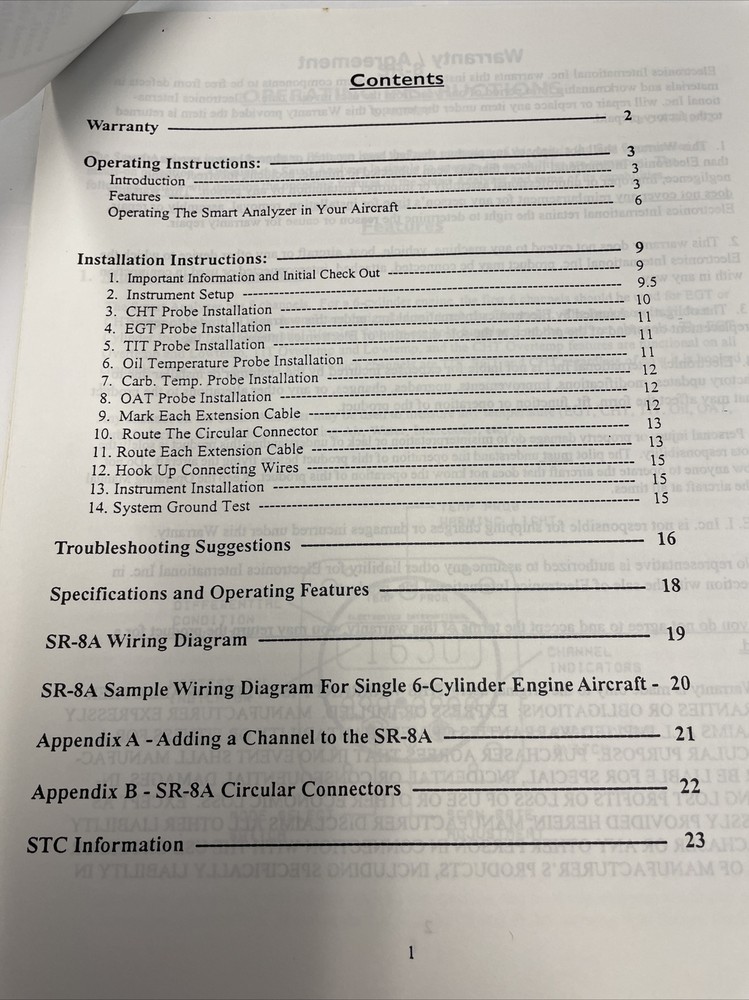 SR-8A Smart Engine Analyzer Operating And Installation Instructions Aviation USA