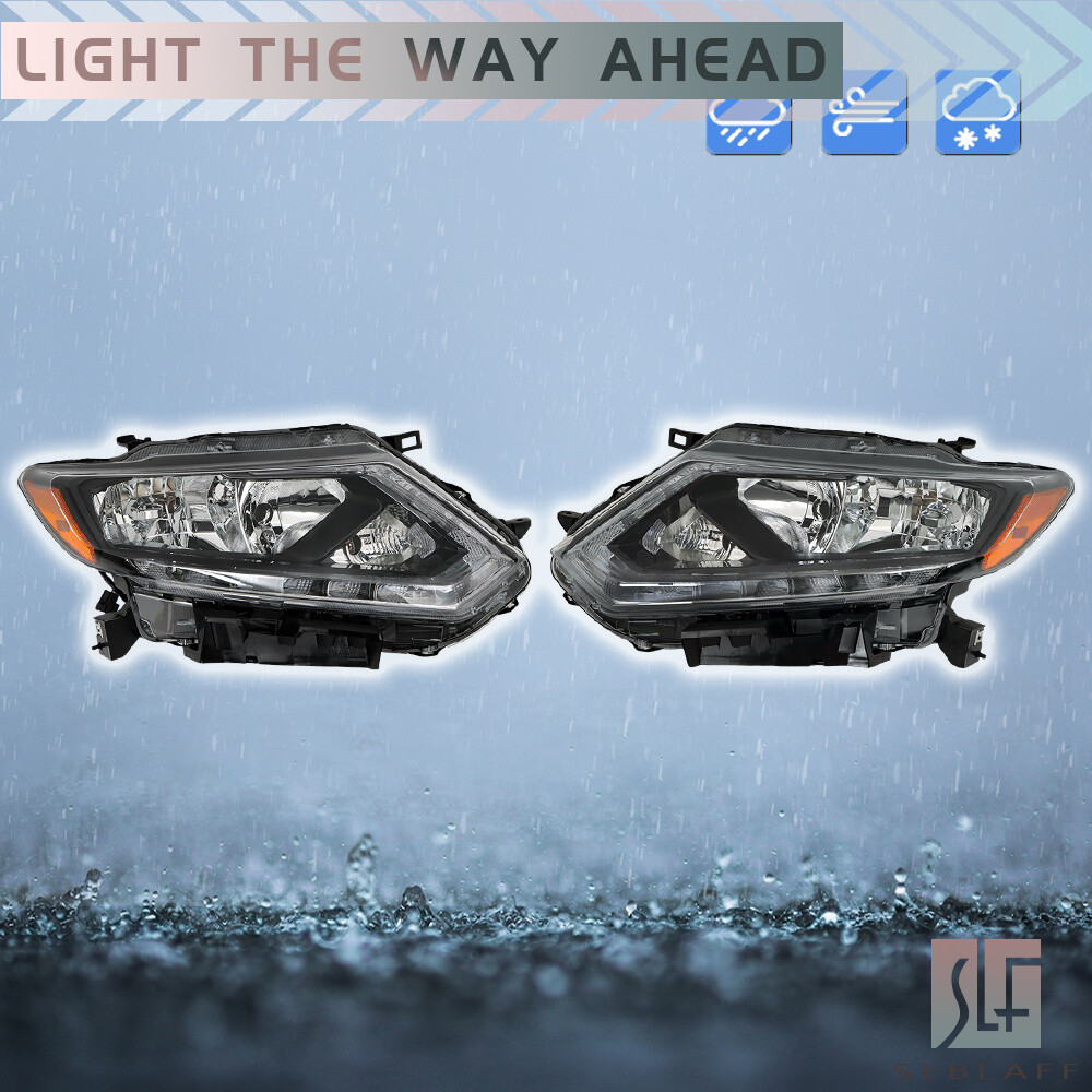 For 2014 2015 2016 Nissan Rogue Headlight Halogen Chrome Clear Left+Right Side