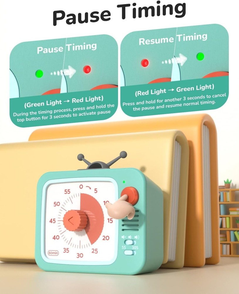 Visual Timer for Kids with Pause Function, 60-Minute Countdown Timers for Cla...