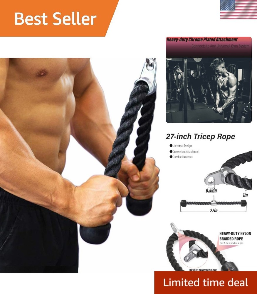 Double Length Tricep Pull Down Rope - 54 Inches Attachment for Cable Machine ...
