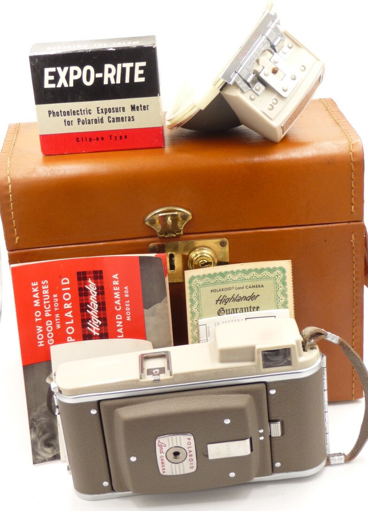 Polaroid Highlander Land Camera Model 80A with flash, light meter and case