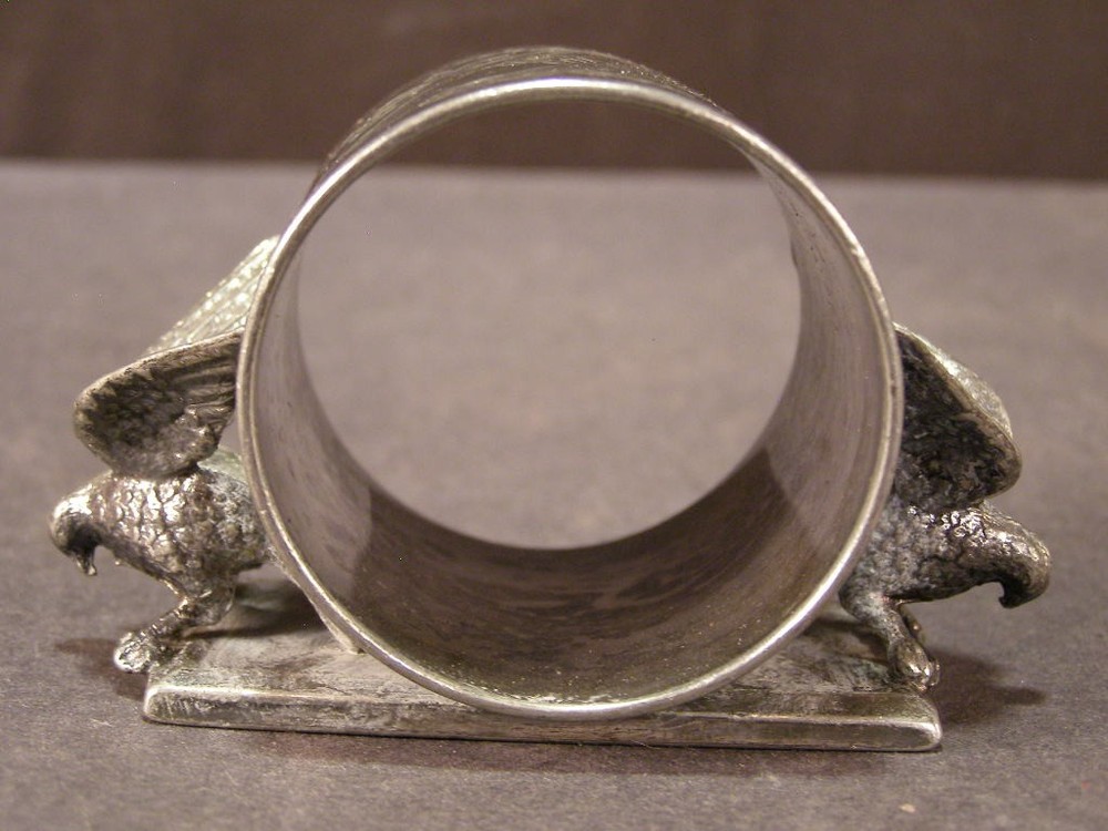 Victorian Silver Plate "DOUBLE EAGLE" Napkin Ring Engraved Holder Stand Figural~