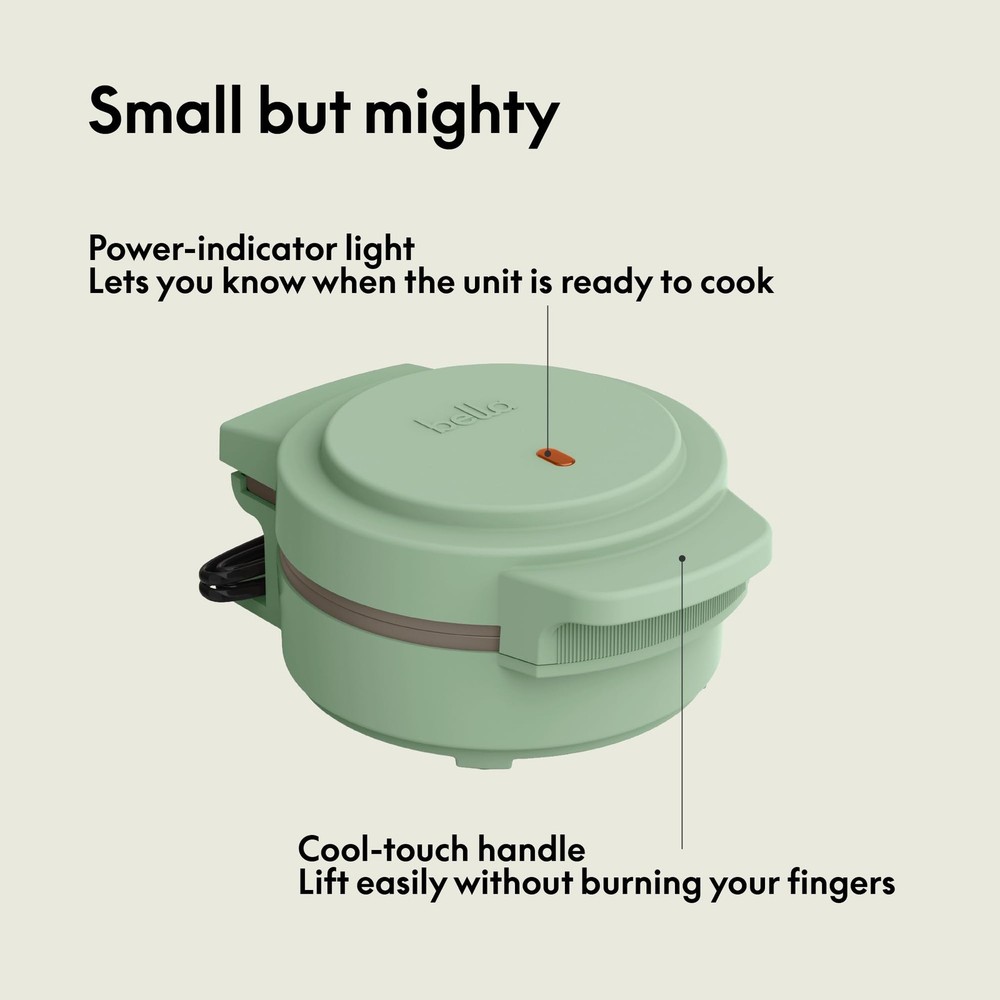 Bella Mini Waffle Maker Ceramic Nonstick Snack-n-Store Stackable 350W Surf Blue