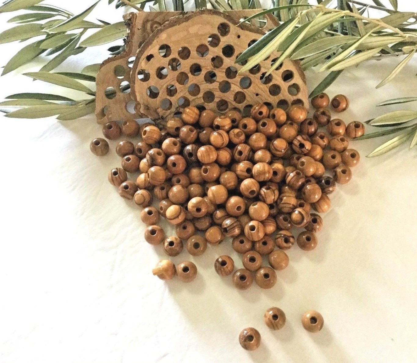 Olive Wood Round Beads Polished Rosary Jewelry Holy land Bethlehem Jerusalem