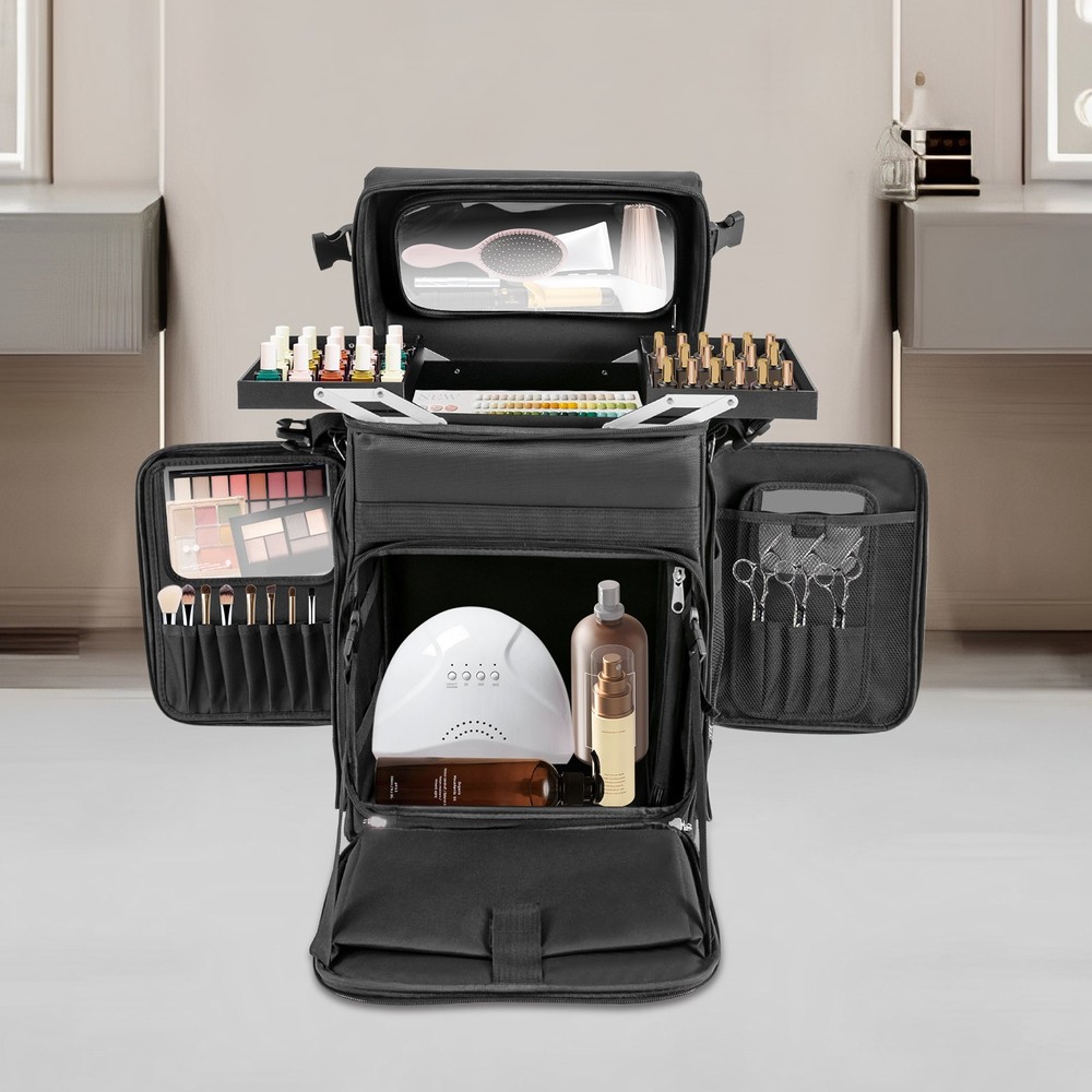 Makeup Train Caser Soft Sided Rolling Makeup Trolley Train Case Bag w/Clear Bag