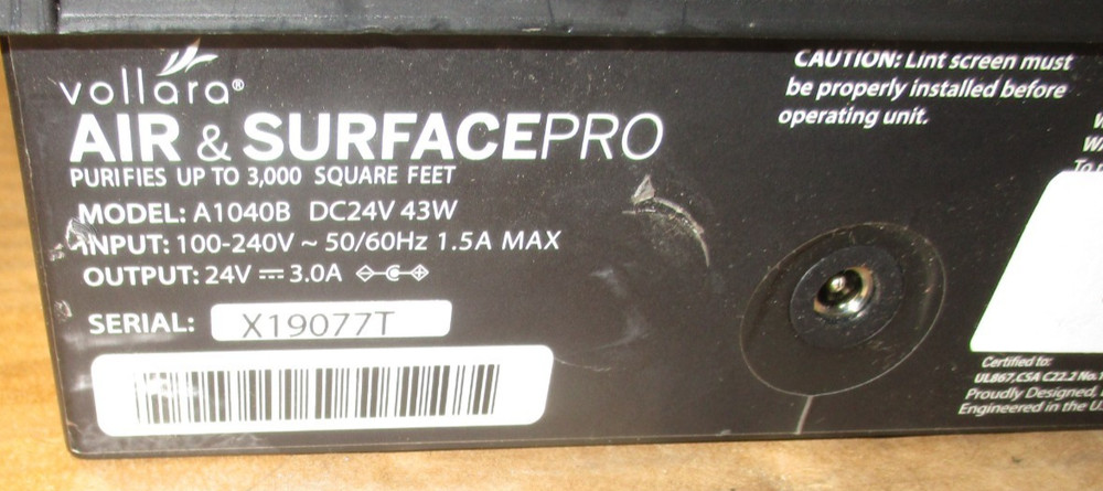 Vollara Air & Surface Pro Tabletop Purifier Filter A1040B