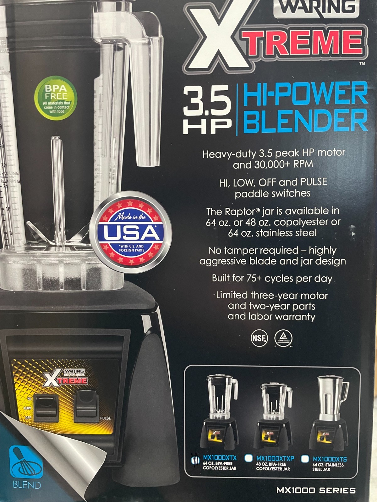 Waring MX1000XTX 64 oz 3 1/2 HP Xtreme Commercial Blender Hi Power