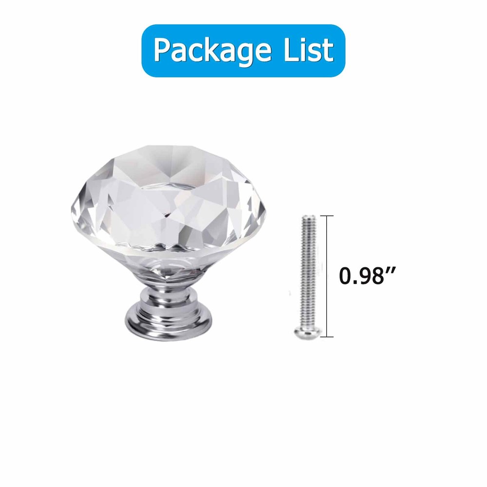 1-20PCS Crystal Glass Knobs Drawer Pulls Kitchen Bathroom Cabinet Dresser Handle