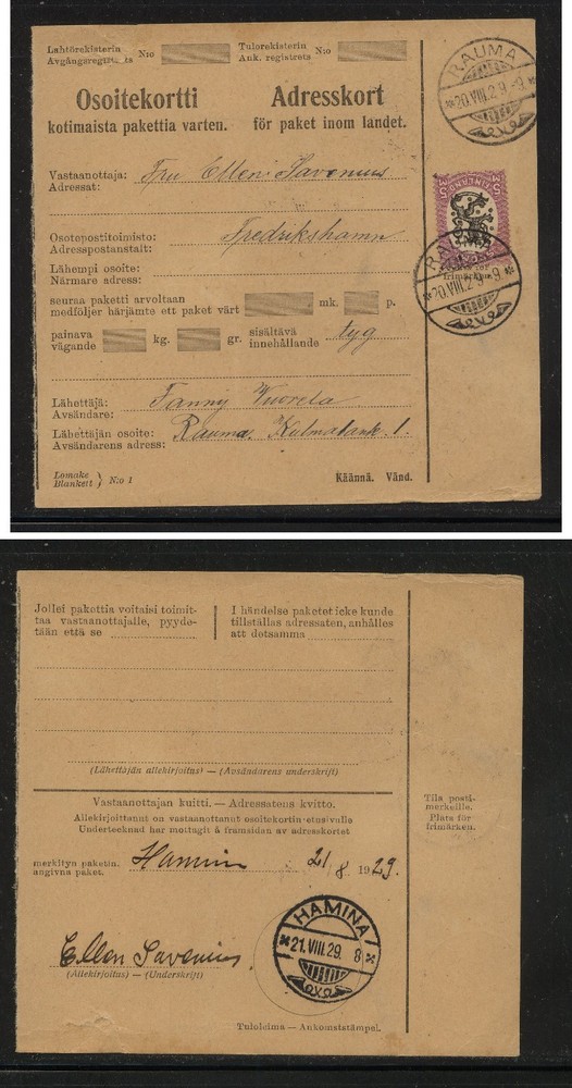 Finland    parcel    card           KL1019